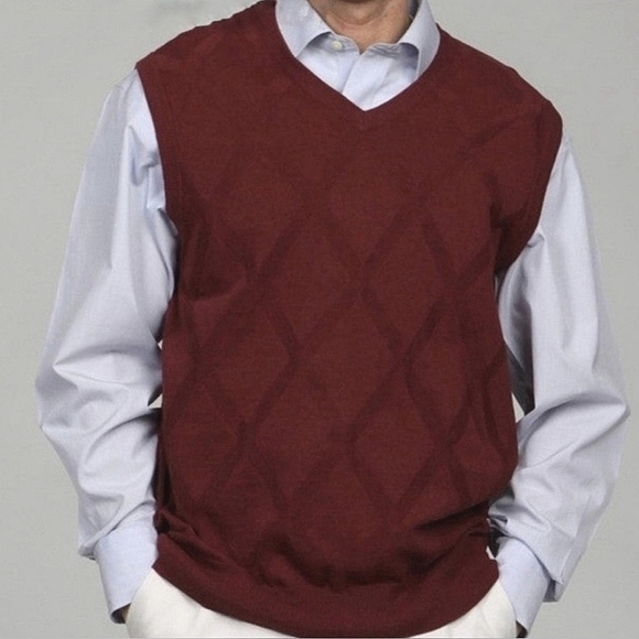 Oscar De La Renta Men's 100% Cotton Sweater Vest Burgundy Diamond Size L - Picture 1 of 11